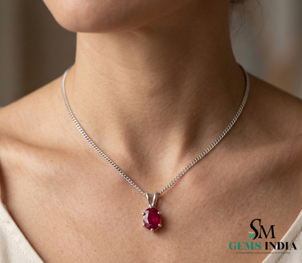 Oval Red Ruby Solitaire Pendant Minimalist Ruby Birthstone for Women