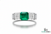 Men's Emerald and Diamond Wedding Band Ring, 18k Gold, May Birthstone