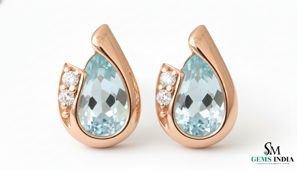 Pear Cut Aquamarine Diamond Stud Earrings in 14k and 18k Gold – March Birthstone
