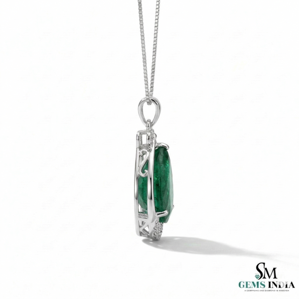 Pear Emerald Drop Pendant Necklace with Diamonds - Minimalist Fine Jewelry