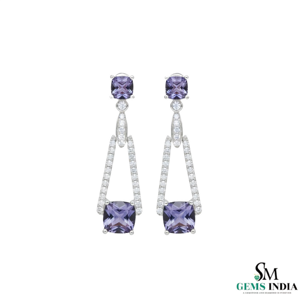 Cushion Cut Tanzanite & Diamond Drop Earring - Luxury Gold Jewelry