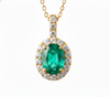 Natural Emerald Halo Pendant Necklace Oval Green Gemstone with Diamonds