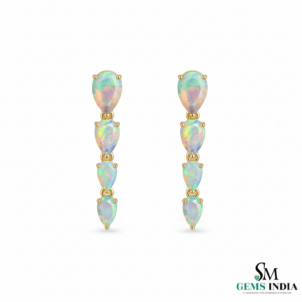 Cascading Pear Cut Opal Dangle Earrings for Women luxury opal jewelry