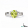 Oval Peridot Ring with Diamond Leaf Accents - Promise ring