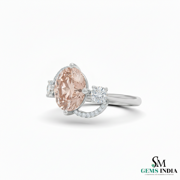 Modern Oval Morganite Ring with Diamond Curved Accents - October birthstone ring