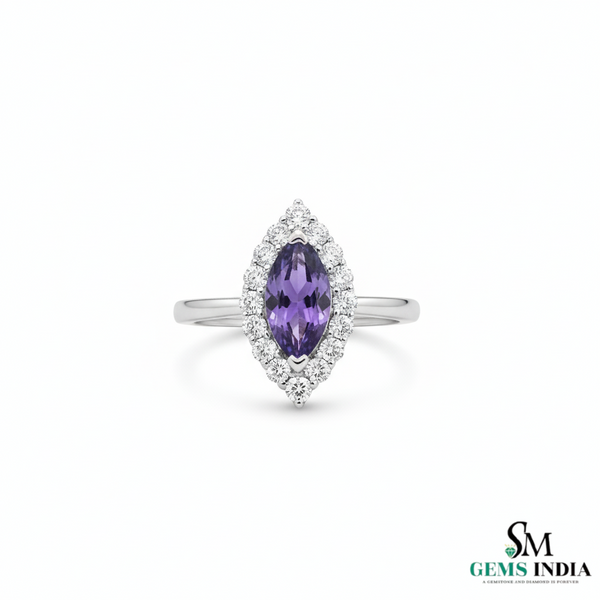 Natural Marquise Cut Tanzanite Ring with Diamonds – Fine Gold Jewelry