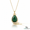 Pear Emerald Drop Pendant Necklace with Diamonds - Minimalist Fine Jewelry