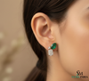 Pear Cut Emerald & Diamond Cluster Stud Earrings - Green Gemstone Jewelry