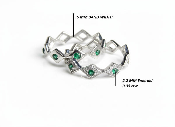 0.35 carat Natural Emerald Double Band Wedding Ring For Women in 14k Solid Gold Engagement Ring