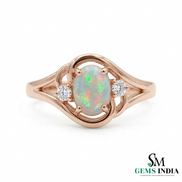 Oval Opal Ring with Diamond Accents – Vintage Opal Engagement Ring