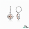 Cushion-Cut Morganite Diamond Dangle Hoop Earrings - Wedding hoop drop earrings
