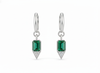 Emerald cut Natural Emerald Green Stone Dangle Earrings Diamond Accent Dangles