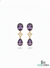 Elegant Oval and Pear Amethyst Drop Earrings with Baguette Diamond Accents