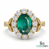 2.50 carat Oval Cut Emerald and Diamond Halo Ring in 14K Gold Vintage Engagement Ring