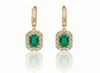 8 carat Vintage Style Natural Emerald-Cut Emerald Earrings with Diamond Halo Drop Earrings in 14K White Gold