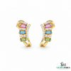 Multicolor Baguette Sapphire & Diamond Hoop Earrings
