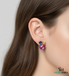 Multicolor Gemstone Trio Cluster Stud Earrings - Earrings for Women