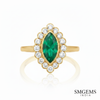 Classic Emerald Halo Ring Marquise Cut Green Stone in 14K Gold Fine Jewlery Gift for Her