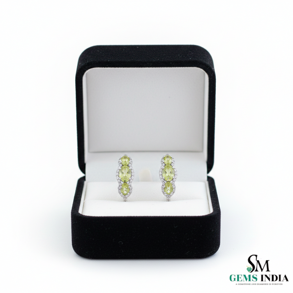 Elegant Oval Peridot & Diamond in 14k and 18kGold Hoop Earrings