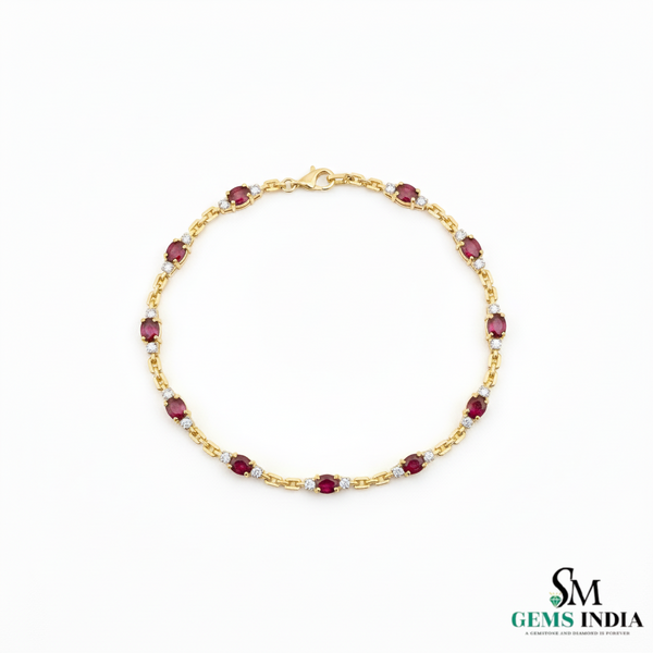 Oval Ruby & Diamond Bracelet in 18k Gold Classic Gold Fine Jewelry