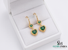 Romantic Double Heart Natural emerald Dangle Earrings in Gold with Green Stones