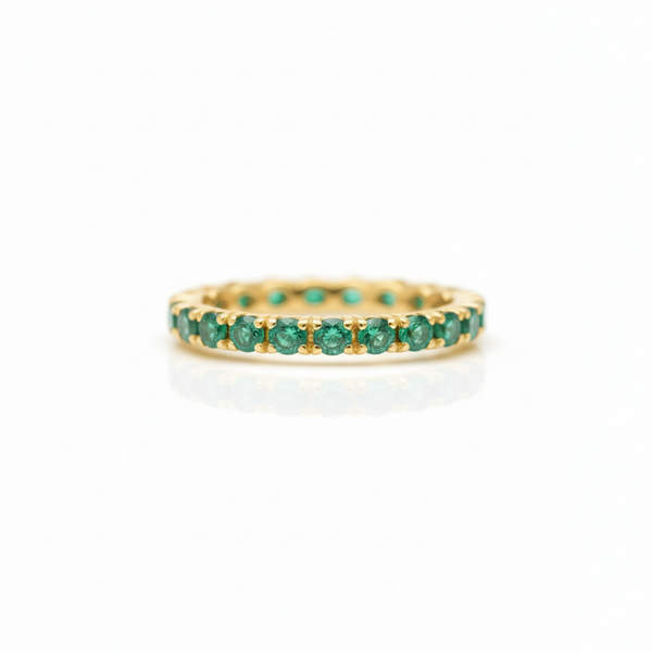 1.50 carat Round Cut Natural Emerald Gold Eternity Ring in 14K Gold Classic Fine Jewelry Gift