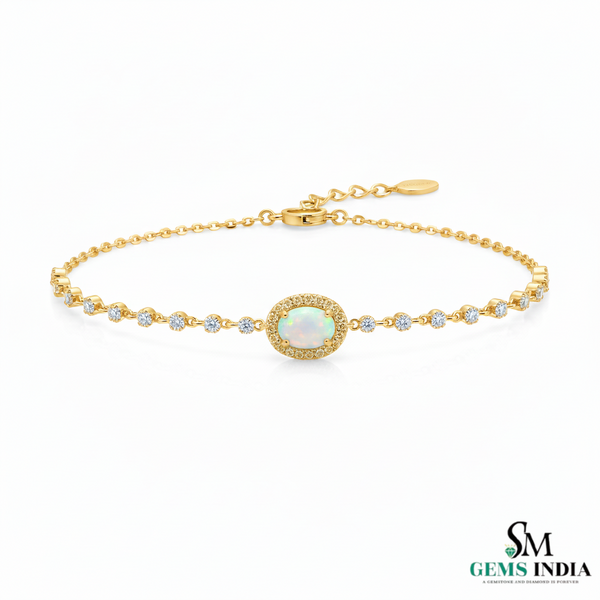 Delicate Oval Opal & Diamond Station Bracelet - Elegant Gold Jewelry