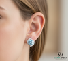 Round Cut Aquamarine & Diamond Stud Earrings