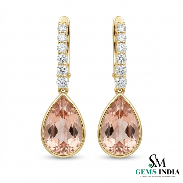 Teardrop Morganite & Diamond Dangle Earrings – Elegant Bridal Jewelry