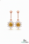 Round cut Natural Citrine & Diamond Floral Drop Earrings - Luxury Jewelry Gift