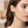 7.80 Ctw Dark Green Statement Large Zambian Emerald-Emerald Cut & Oval Cut Dangle Earrings 18K, Emerald Earrings, Oval Emerald Studs