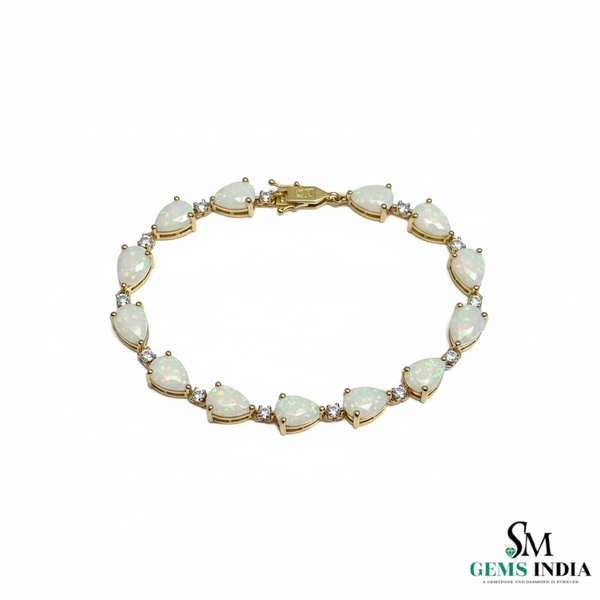 Pear Opal & Diamond Tennis Bracelet in 14K and 18K Gold – Fine Gold Jewelry