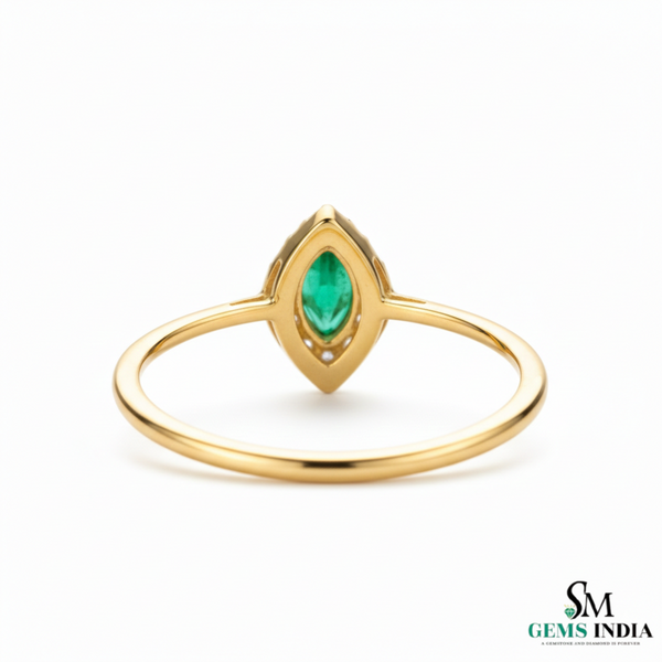 Marquise Cut Green Emerald Halo Ring with Diamond Accents – Vintage Style Fine Jewelry