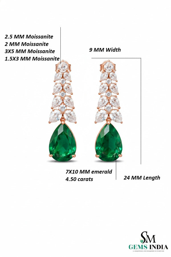 Pear Shape Emerald & Diamond Drop Earrings - Luxury Bridal Jewelry