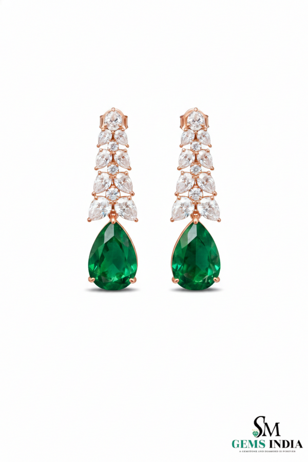 Pear Shape Emerald & Diamond Drop Earrings - Luxury Bridal Jewelry