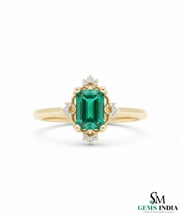 Emerald Cut Natural Emerald May Birthstone Women Engagement Ring 14k Fine Jewelry Gold Ring