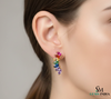 Rainbow Marquise Sapphire Curved Bar Stud Earrings - fine jewelry earrings