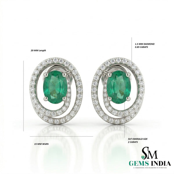 Oval Green Emerald & Diamond Halo Earrings in – Timeless Elegance