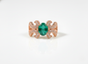 Oval Emerald And Diamond Engagement Ring in 18k Solid Gold Vintage Scroll Band Engagement Ring