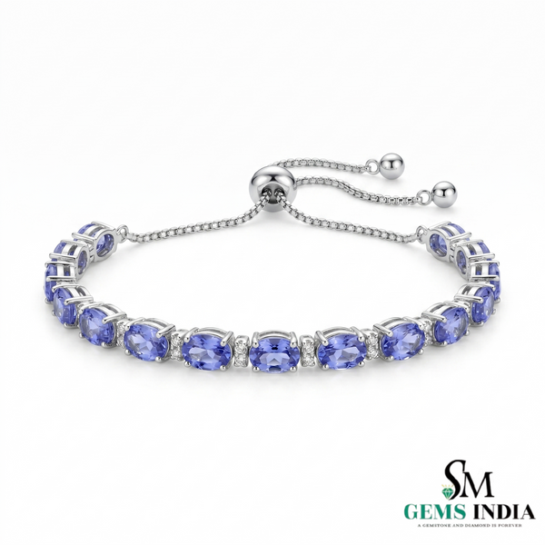 Tanzanite & Diamond Tennis Bracelet - Handmade Fine Jewelry for Women