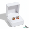 Multicolor Emerald Cut Gemstone Cluster Stud Earrings - Diamond Accent Geometric Stud Earrings for Women