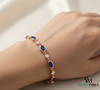 Oval cut Blue Sapphire & Diamond Tennis Bracelet – Anniversary Gift for Her