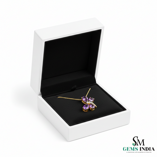 Statement Pear Amethyst and diamond Butterfly Pendant in 14k and 18k Gold Fine Jewelry
