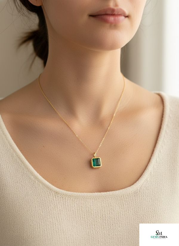 10.40 carat Modern and Elegant Natural Octagon Emerald Pendant in 14K Gold