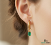 Emerald Cut Emerald Drop Hoop Earrings in Gold – Dainty Emerald Huggie Earrings