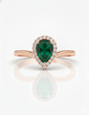 1.10 carat Pear Shape Natural Emerald And Diamond Engagement Ring in 14k Solid Gold Minimalist Fine Jewelry