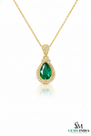 Natural Pear Cut Emerald Diamond Halo Pendant - Elegant Green Emerald Jewelry