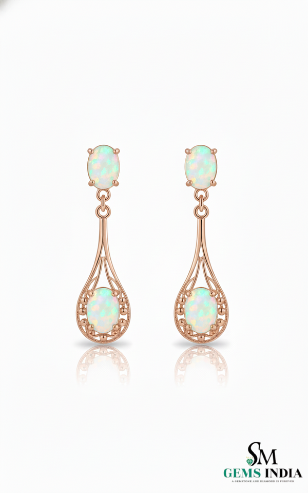 Classic Oval Opal Hanging Earrings – Vintage Inspired Opal earrings for her