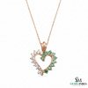 Green Emerald and White Diamond Open Heart Gold Pendant &\- Two Tone Pendant