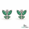 Emerald Marquise Butterfly Stud Earrings – Green Gemstone Diamond Accent Nature Inspired Fine Jewelry